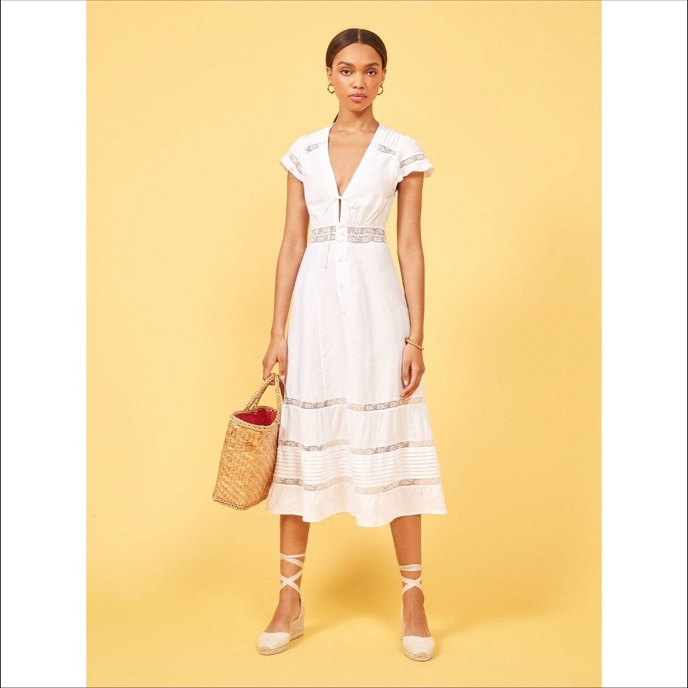 Reformation White Linen Garland Dress